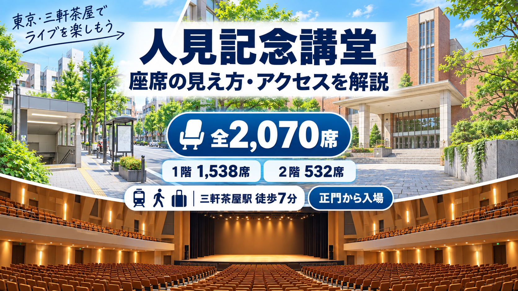 昭和女子大学 人見記念講堂の1階・2階座席の見え方と三軒茶屋駅からのアクセスガイド