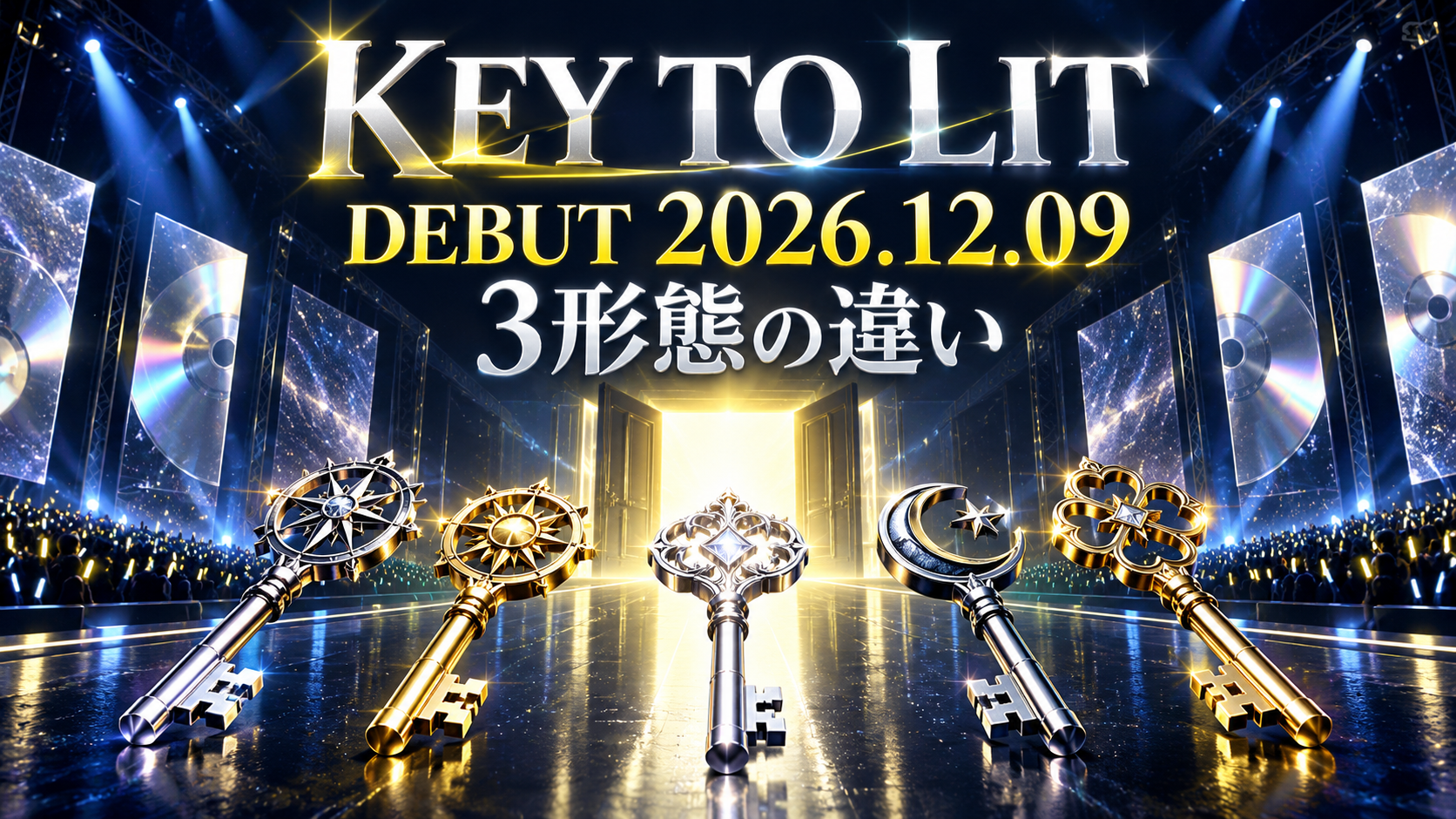 KEY TO LITのデビューCD初回盤A・B・通常盤の違いと予約特典を比較するイメージ