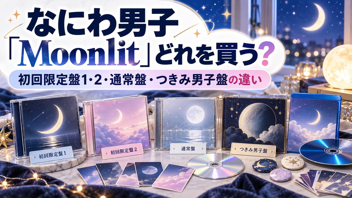 なにわ男子「Moonlit」どれを買う？初回限定盤1・2・通常盤・つきみ男子盤の違いを比較するアイキャッチ