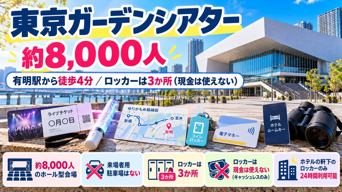 東京ガーデンシアター 約8,000人｜有明駅から徒歩4分・ロッカーは3か所（現金は使えない）